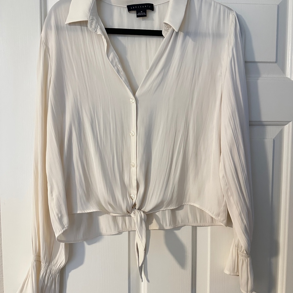 Sanctuary Cream Button-Up Blouse with Tie